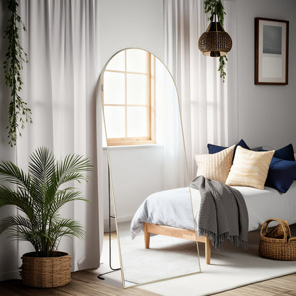 Full Length Mirror Floor Standing, Arched & Rect Body Mirror with Stand, Hanging or Leaning Wall Mirror, Aluminum Alloy Thin Frame