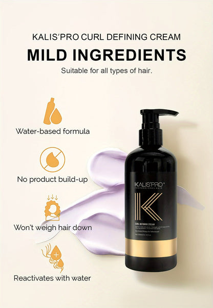Curl Defining Cream and Detangling Brush Set by KALISPRO with One or Two 300ml Pump Bottles
