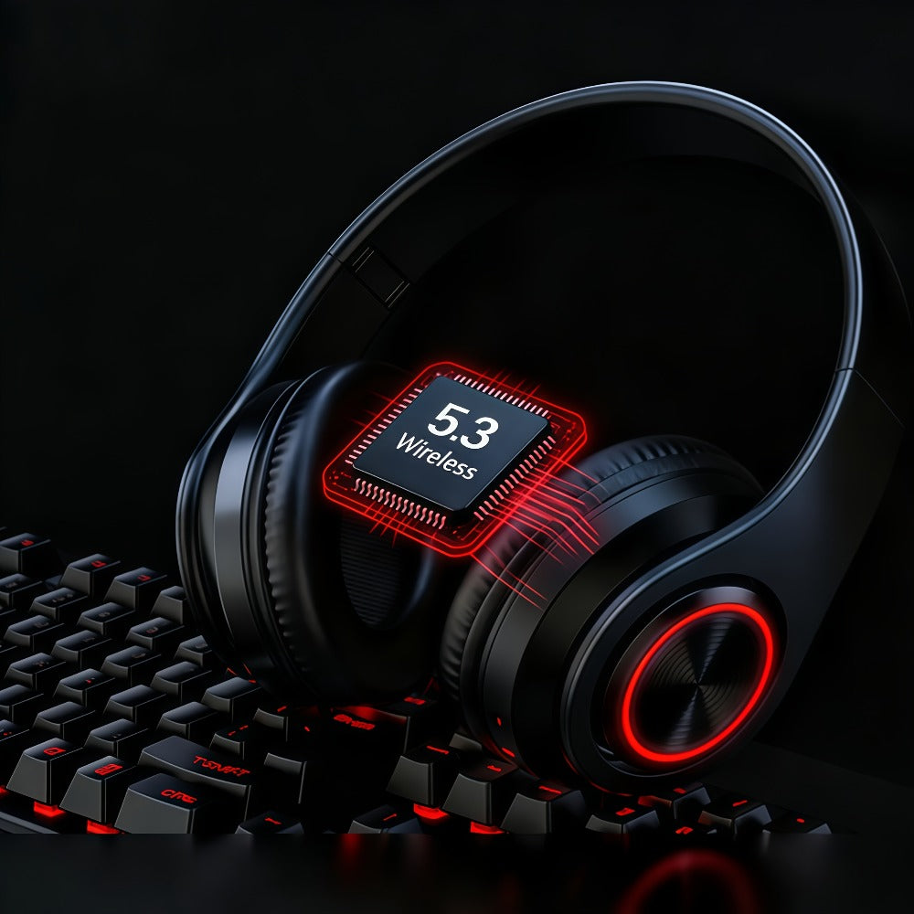LED Light Over-Ear Wireless Headphones Deep Bass Subwoofer, Active Noise Cancelling Foldable Headset Bluetooth 5.3