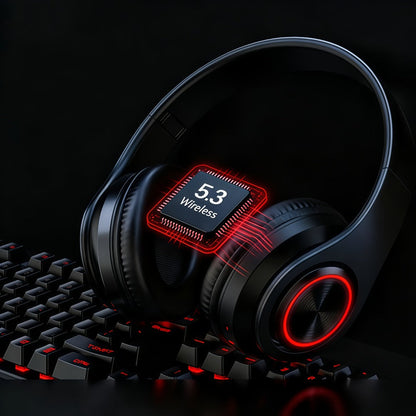 LED Light Over-Ear Wireless Headphones Deep Bass Subwoofer, Active Noise Cancelling Foldable Headset Bluetooth 5.3
