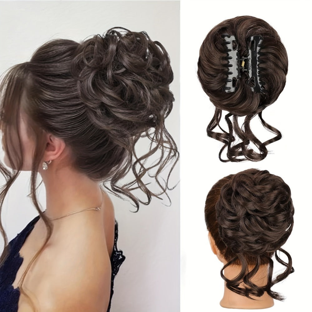 Hair Extensions Curly-Wavy 6-Inch Synthetic Messy Bun with Claw Clip and Seven Color Codes