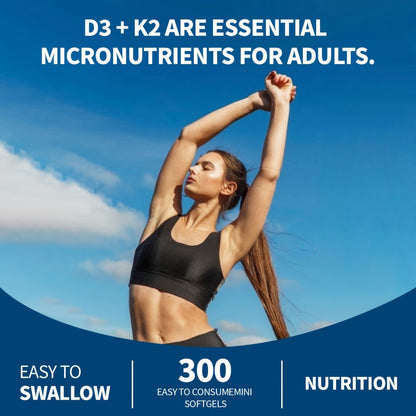 Vitamin D3 K2 MK-7 Supplement 300 Softgels for Bath Time, Home Spa and Personal Care, with the Listed Configuration