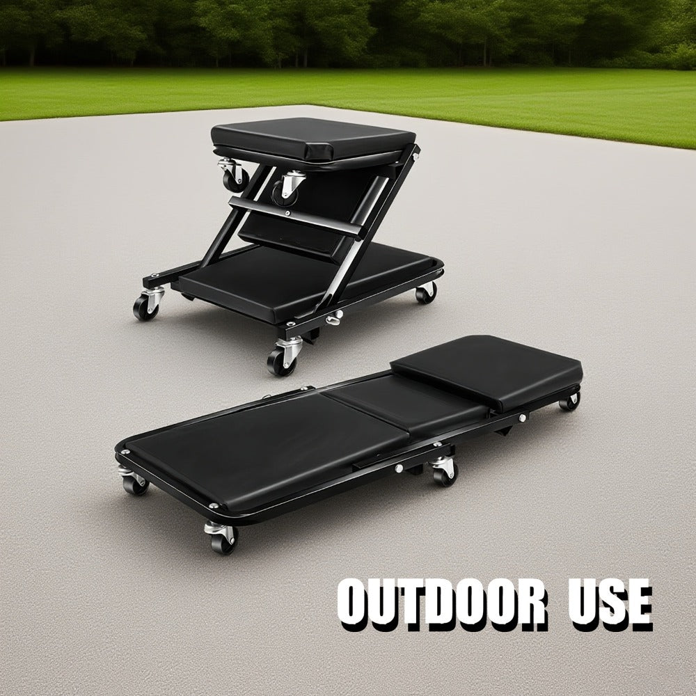 Mechanic Creeper 36-Inch Z-Crawl Folding – Adjustable Load Board, 6-Wheel 2.5" Rolling Garage Repair Seat