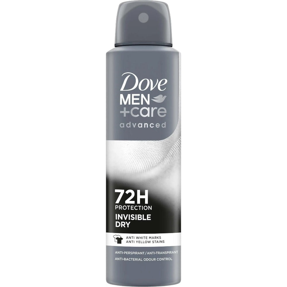 Dove Men+Care Invisible Dry Antiperspirant Spray, 150 ml Cans in Three-Pack with 72H Label