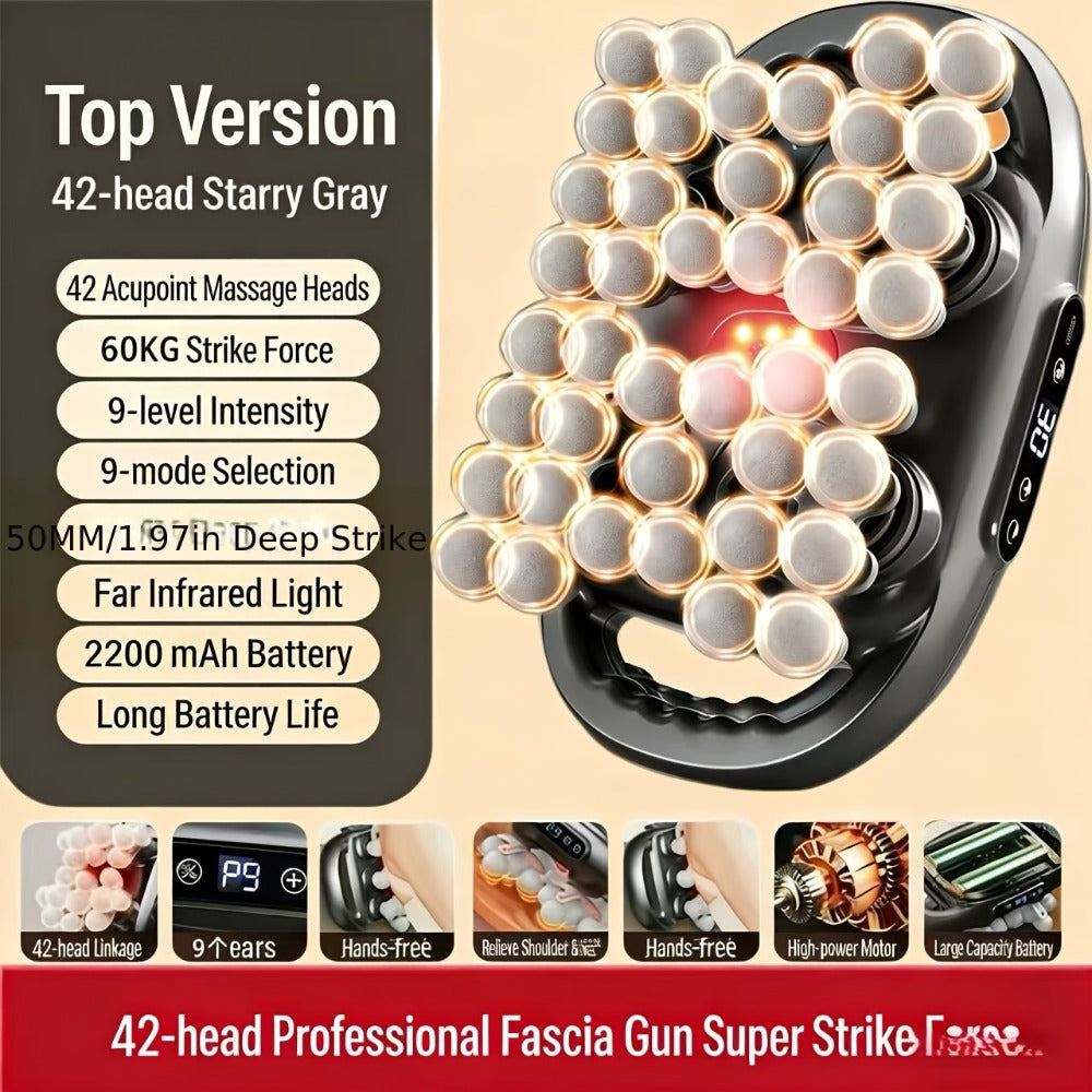 Massage Gun, 42-Head Percussion Fascia Gun with 9 Speed Modes, Deep Tissue Massager for Back, Neck