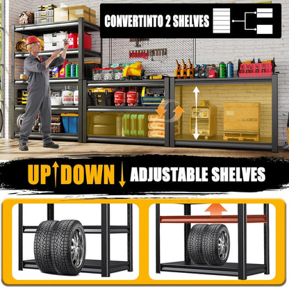 Metal Shelving Unit 5-Tier - Powder-Coated Steel Storage Rack, Adjustable Height, No-Tool Assembly