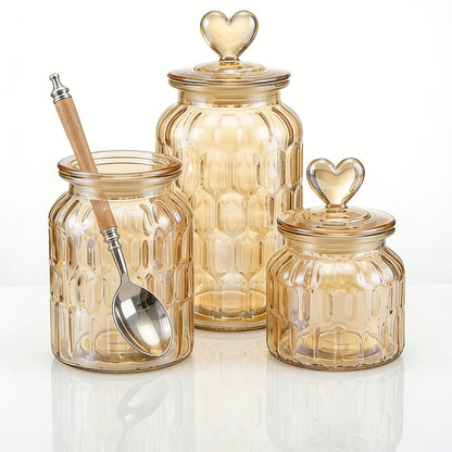 Airtight Glass Food Storage Jars with Clamp Lids 4-Set, 21.98oz & 47.34oz Clear Kitchen Canisters for Sugar