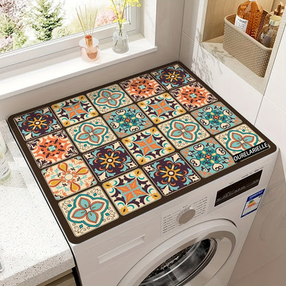 Washing Machine Cover Silicone Decorative Plaid, 23.62x19.69 Inch Kitchen Laundry Room Top Load Washer Protector