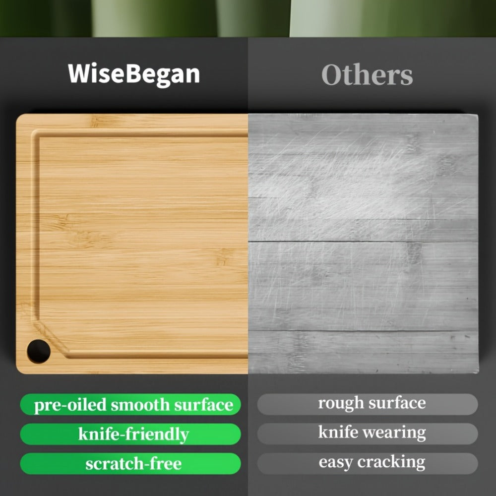 Cutting Board Three-Piece Bamboo Set with Juice Grooves, Carry Handles and Three Nested Sizes