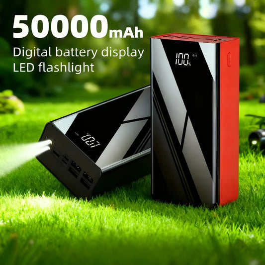 High Capacity 50000mAh Power Bank Multi-Port Fast Charging – Dual USB & Type-C Output, LED Flashlight, Power Indicator