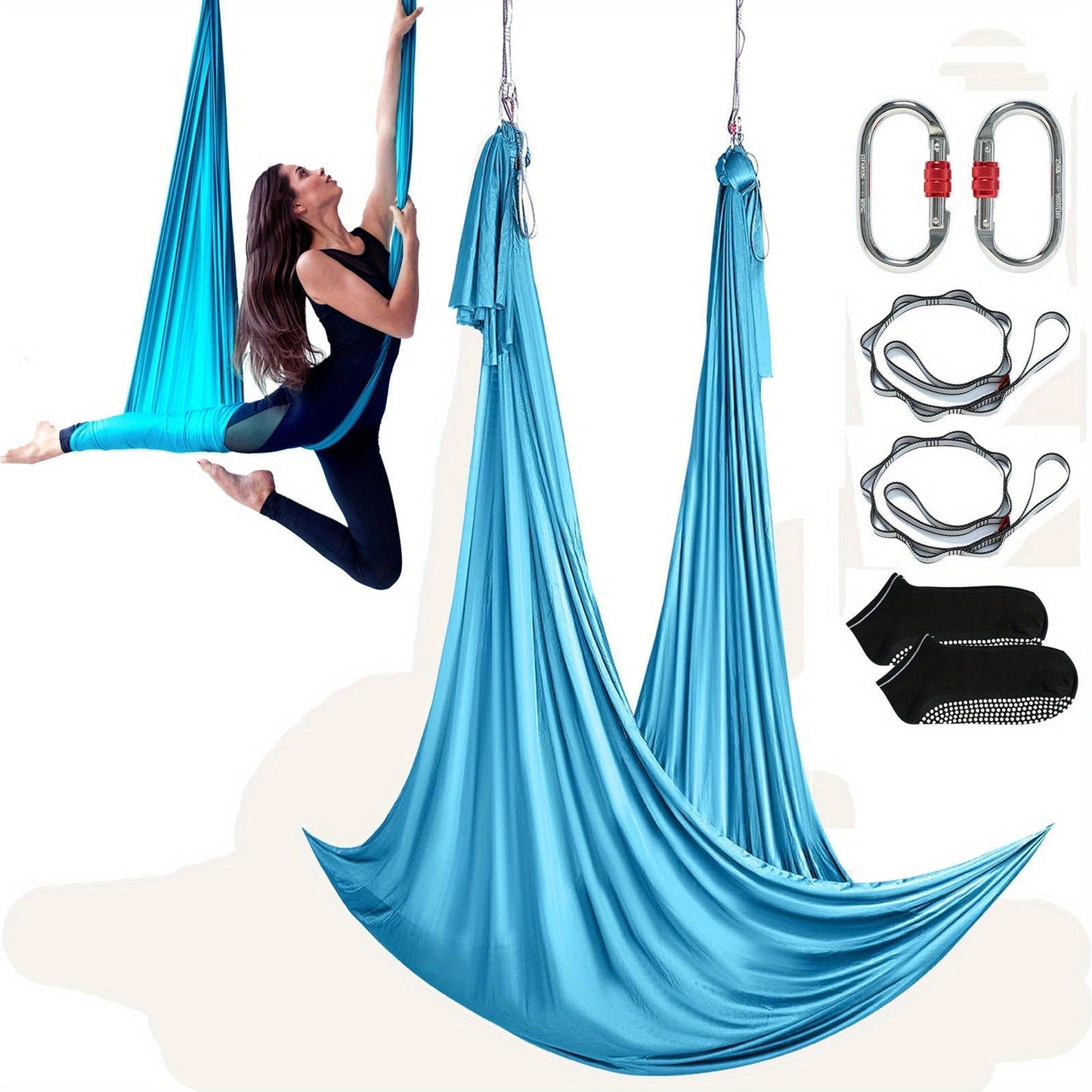 Aerial Yoga Hammock Kit 8.7 Yards – 100GSM Nylon Anti-Gravity Yoga Swing with Full Rigging Hardware, Aerial Silk for All Levels