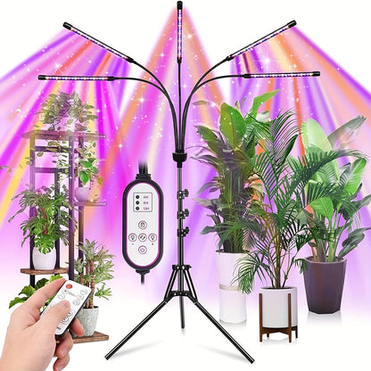 Adjustable Floor Tripod LED Plant Lamp with RF Remote, 4 or 5 Flexible Heads and 29-61in Stand