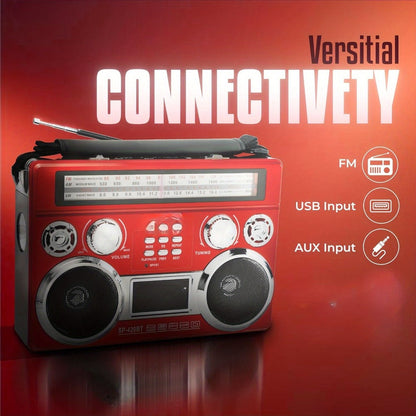 Solar Powered Bluetooth Radio Retro Portable AM FM SW with LED Flashlight, TF SD USB AUX MP3 Playback