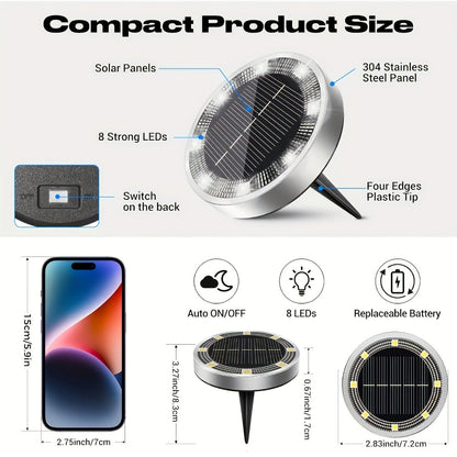 Solar Ground Lights Outdoor LED Path Lights - Stainless Steel In-Ground Solar Lights for Lawn Driveway Courtyard Garden Pathway