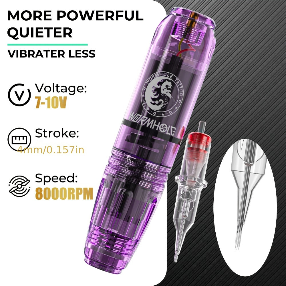 Tattoo Machine Kit WORMHOLE WTK0245 or WTK0246 Wireless Pen with 1200mAh Battery, Digital Display and 8000RPM Motor
