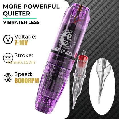 Tattoo Machine Kit WORMHOLE WTK0245 or WTK0246 Wireless Pen with 1200mAh Battery, Digital Display and 8000RPM Motor