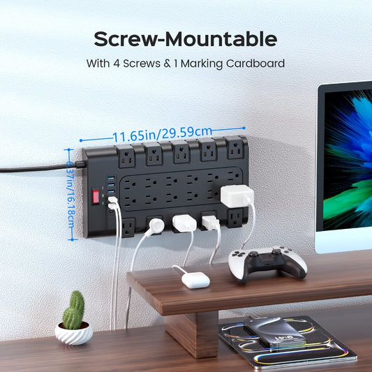 Surge Protector Power Strip 28-in-1 with 22 AC Outlets, 5 USB-A, 1 USB-C, 2100J Rating and 5 to 13 ft Cord Options