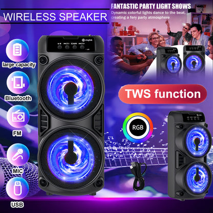 RGB Dual Speaker Portable Bluetooth Stereo Sound System with Subwoofer, Ambient Lighting, Two Speaker Sizes