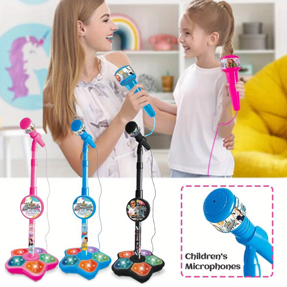 Kids Karaoke Microphone with Stand & Amplifier, Singing Toy for Girls Boys Age 3+, Random Print Design