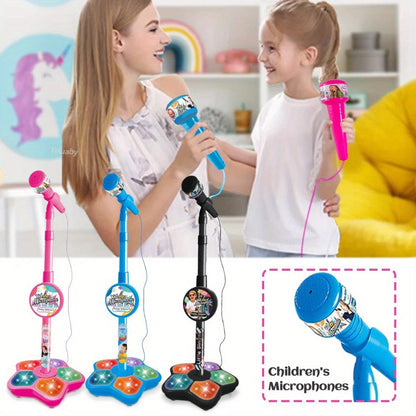 Kids Karaoke Microphone with Stand & Amplifier, Singing Toy for Girls Boys Age 3+, Random Print Design