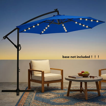 Patio Umbrella 10FT Offset Cantilever Solar LED Style with Tilt, Crank and 16 Base-Choice Color Options