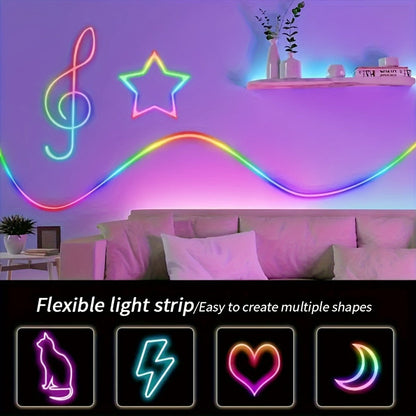 LED Neon Rope Light, RGB Color Changing Light Strip, App & Remote Control, Music Sync, Silicone Neon Light for Bedroom