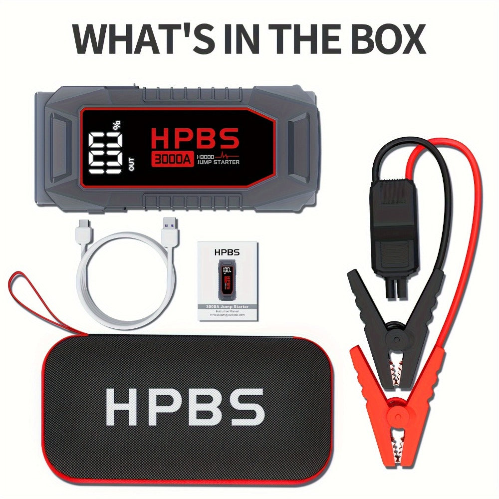 Gray Jump Starter with 3000A or 5000A Source Labels, 24000mAh Marking, Clamp Leads and Carry Case
