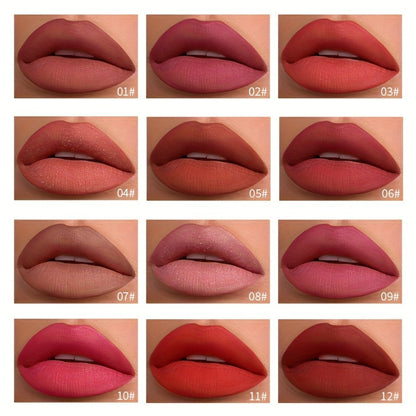 Liquid Lipstick Set 12 Pcs Velvet Matte, Non-Transfer Shimmer & Nude Shades in Elegant Book-Style Gift Box