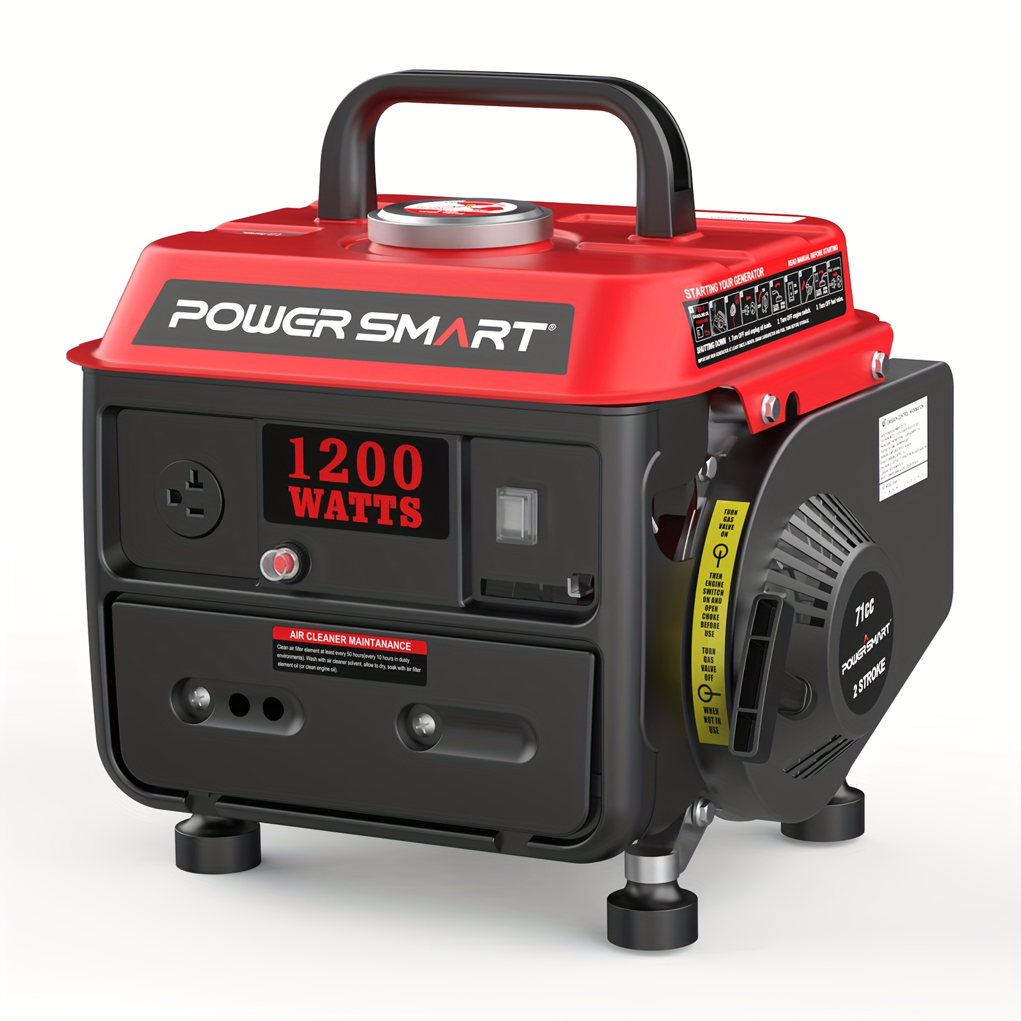 Portable Generator 1200W 2-Stroke Low Noise - Compact Gas Powered Generator for Camping, Job Sites