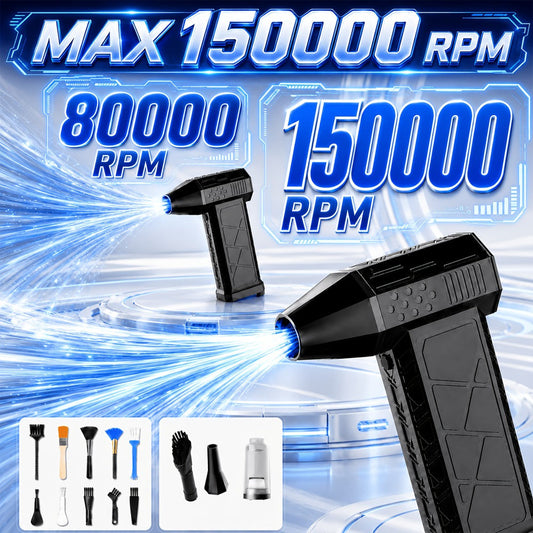 Rectangular Cordless Air Duster with 80000Rpm Body-Only or 150000Rpm Vacuum Set Labels Pictured