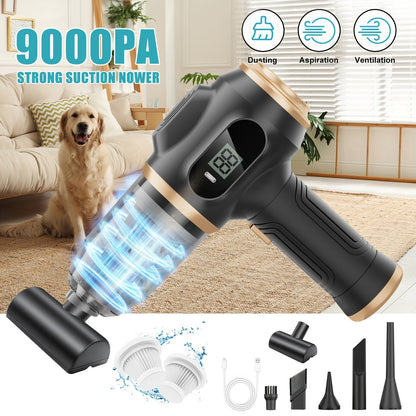 Cordless Handheld Vacuum Cleaner with LCD Display & Multi-Nozzles, 9000Pa Suction 50000RPM HEPA Filter