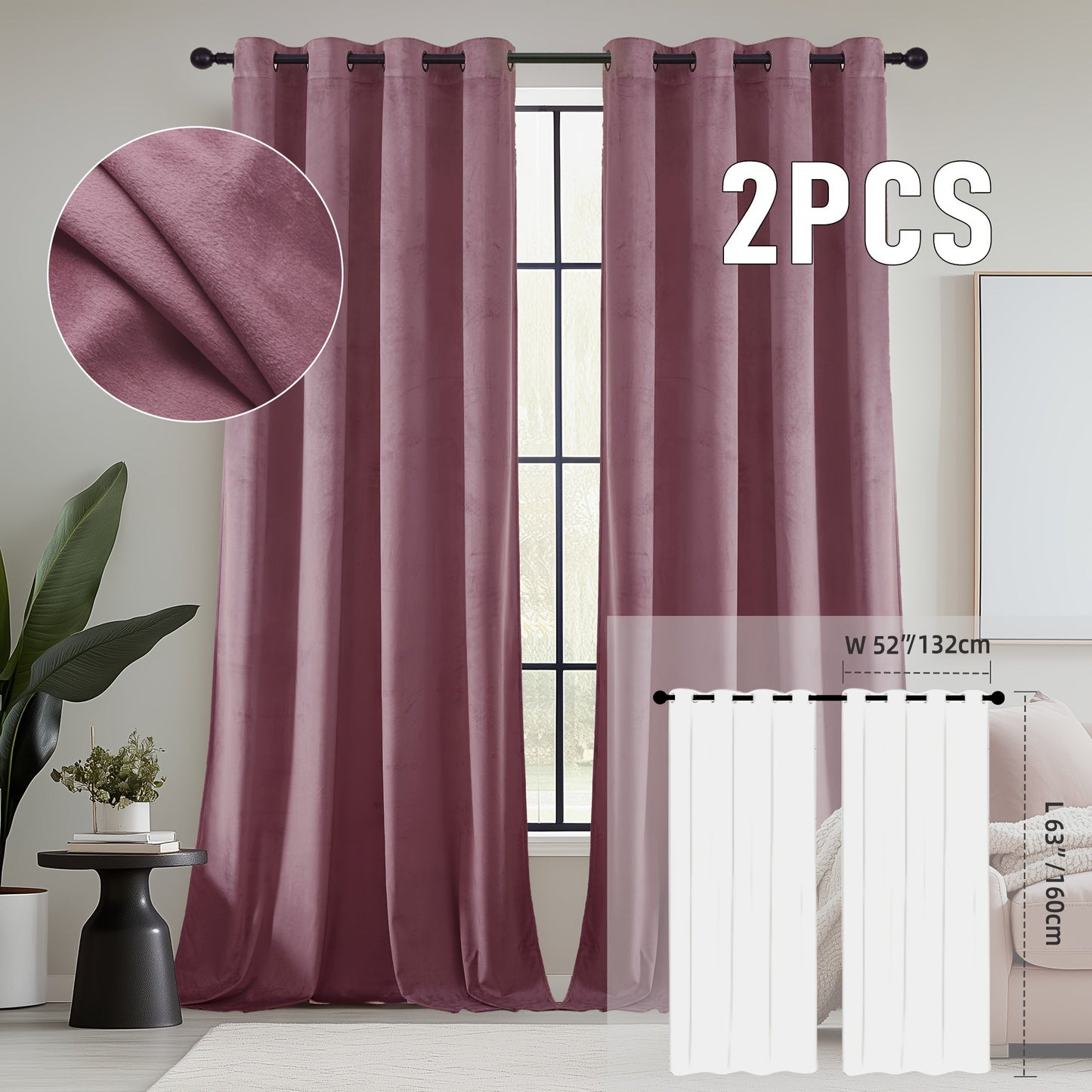 Velvet Room Darkening Curtains 2 Panels, Grommet Top Thermal Insulated Soundproof Blackout Curtains for Living Room Bedroom