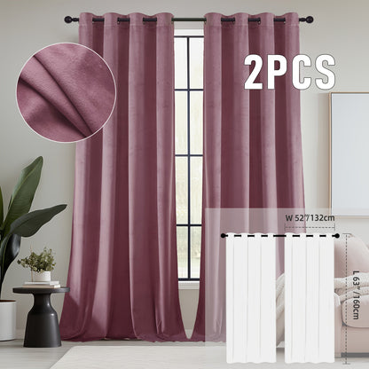 Velvet Room Darkening Curtains 2 Panels, Grommet Top Thermal Insulated Soundproof Blackout Curtains for Living Room Bedroom