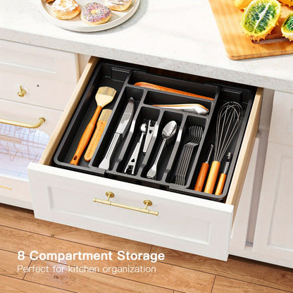 Cutlery Tray Kitchen Organizer Expandable Bamboo Drawer Divider with Labels in Natural, White or Black