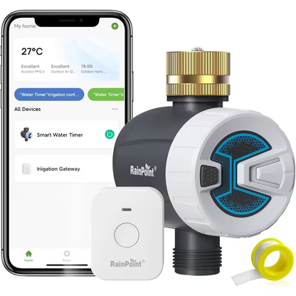 WiFi Garden Watering Timer with Brass Inlet, App & Voice Control, Automatic Irrigation System