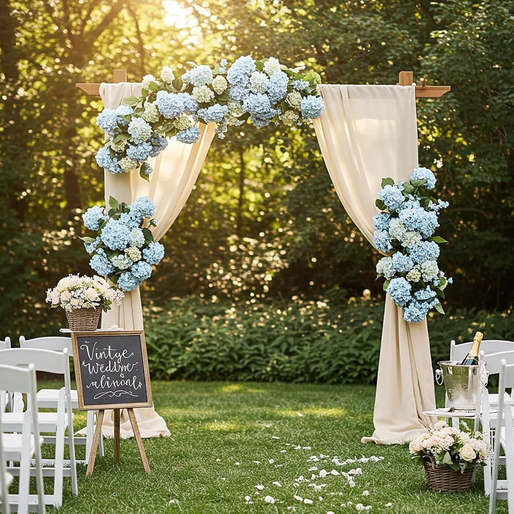 Artificial Hydrangea Flower Stems, 20-Piece 16-Inch Silk-Labeled Set in Blue or White with Green Stems