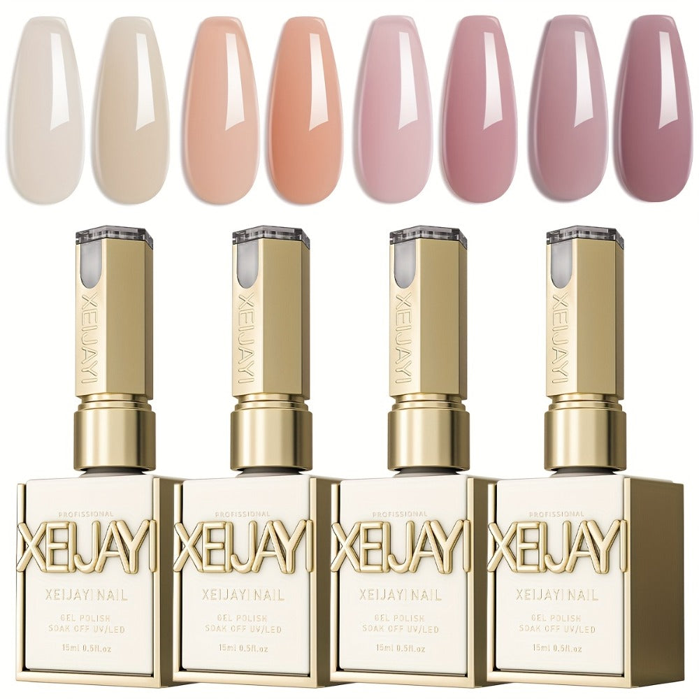 Gel Nail Polish 4-Piece Icy Nude Jelly Set in Frame Bottles with Shades 05, 11, 12 and 15 for Manicures