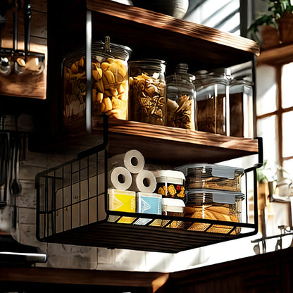 Wall Mount Foldable Storage Basket – Metal Organizer, Collapsible Space Saving for Kitchen Cabinet