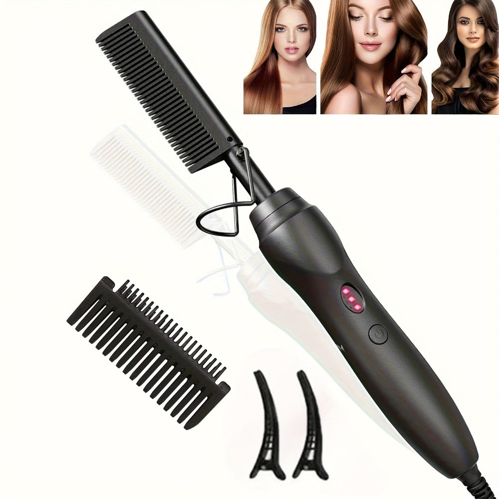 Electric Hot Comb Hair Straightener Ceramic Copper Heating Plate Portable Heat Press Comb for Home, Travel and Salon Hair Styling