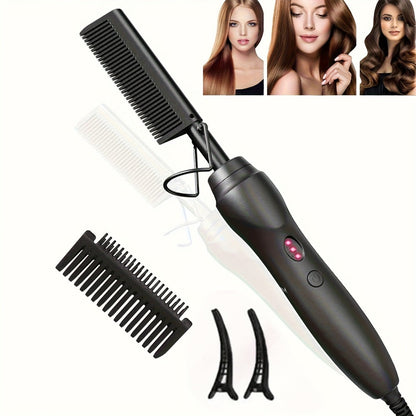 Electric Hot Comb Hair Straightener Ceramic Copper Heating Plate Portable Heat Press Comb for Home, Travel and Salon Hair Styling