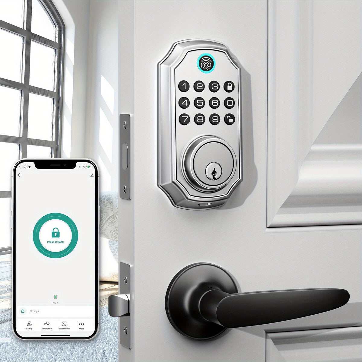 Smart Door Lock Arpha Keypad Deadbolt with Black Silver Handle Sets and Optional Fingerprint WiFi Versions
