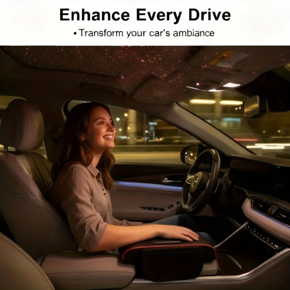Car Armrest Box Cover Starry Sky Memory Foam Center Console Pad with Type-C USB Charging Port & Storage Pockets