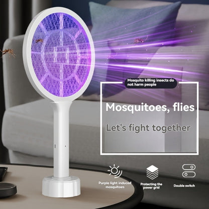 Electric Mosquito Swatter Racket Bug Zapper with LED Night Light & USB Charging, Handheld Insect with Base Stand