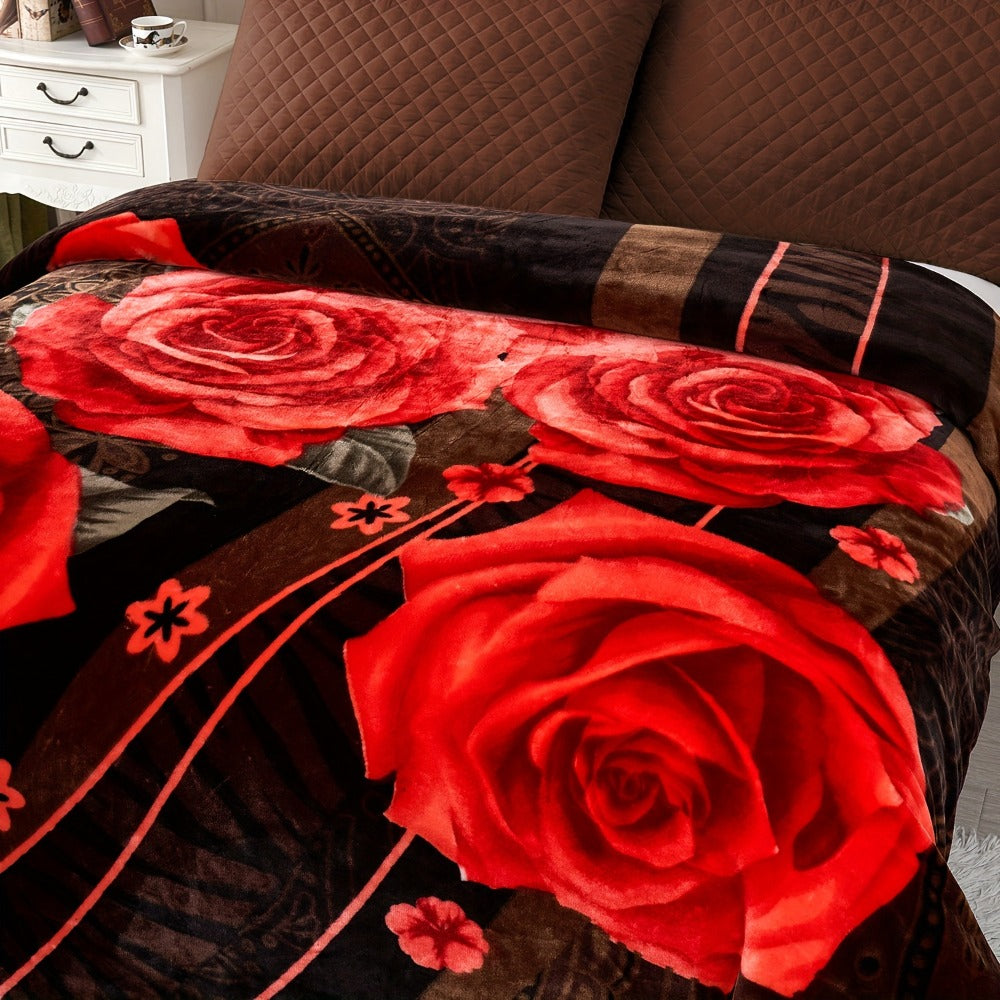 Reversible Plush Blanket 2-Ply 520GSM Milk Velvet - Queen King Size Blanket with Vibrant Animal & Floral Designs