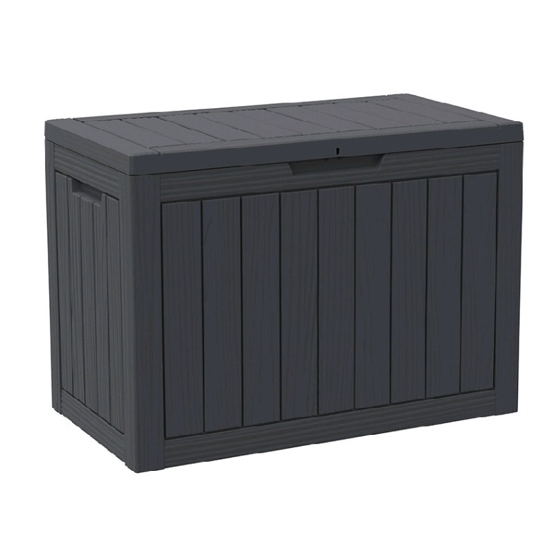 Outdoor Resin-Style Deck Box in 35- or 45-Gallon Sizes with Lockable Lid, Side Handles and Two Colors
