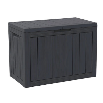Outdoor Resin-Style Deck Box in 35- or 45-Gallon Sizes with Lockable Lid, Side Handles and Two Colors