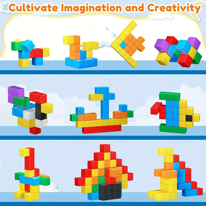 Magnetic Cube Building Blocks 35 Pcs for Toddlers Rainbow Sensory STEM Toy Ages 3-5, Safe Large Sealed Magnet Blocks for Boys & Girls