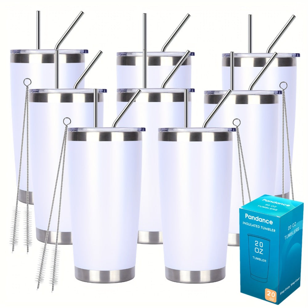 Stainless Steel Insulated Tumblers with Lid and Straw Bulk 20oz 304 Double Wall Vacuum Travel Mug for Hot Iced Coffee Drinks Water Cup Set