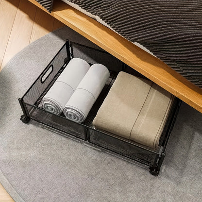 Low-Profile Metal Under-Bed Storage Cart with Four Swivel Wheels, Side Handles and 23.6-Inch Frame