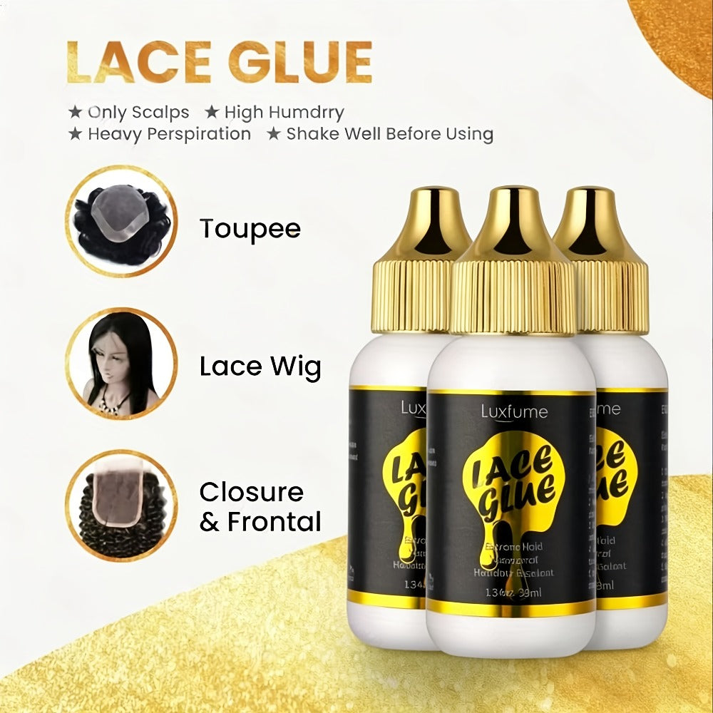 Lace Front Wig Glue Extreme Hold 3-Pack Invisible Clear Drying Liquid Adhesive for HD Lace for Home, Travel and Salon Hair Styling